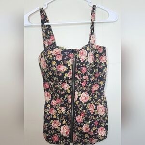 Women's Poetry Floral Romantic Cottagecore Zip Up Peplum Top, Size Large